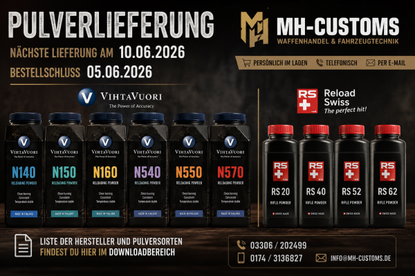 Name: Nächste Pulverlieferung am 10.06.2026 - Meta Title: Pulverlieferung Juni 2026 | MH-Customs